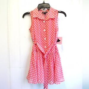 NWT Amy's Closet Girls Polka Dot A-Line Chiffon Belted Dress Lined Size 6